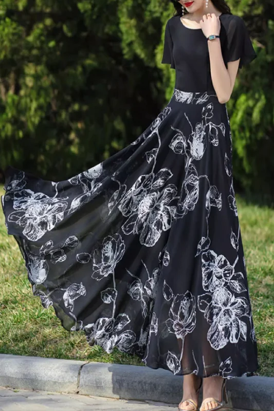 Maxi black and white prom summer chiffon dress 5082 Tunics Favorite customer