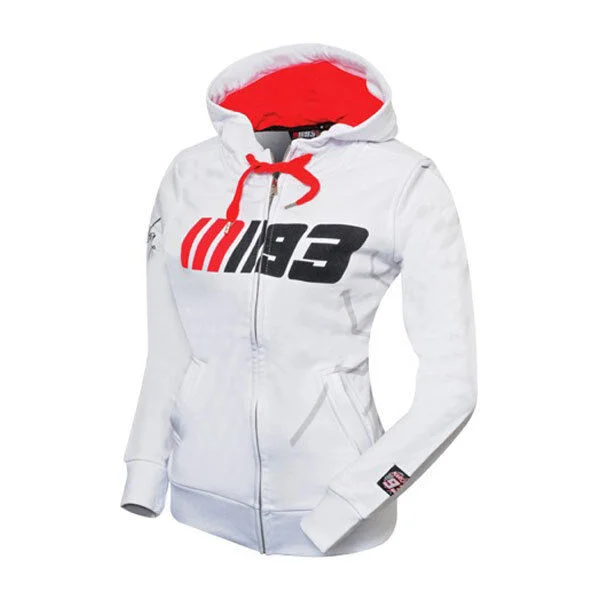 New Official Marc Marquez 93 White Womans Zip Up Hoodie - Mmwfl 617 06 Hoodie with Lining Warm Insulated