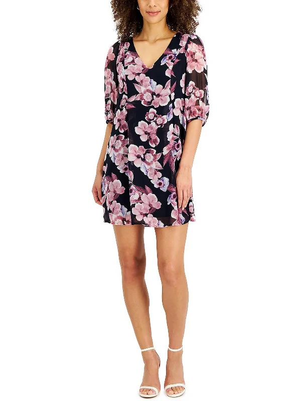 Petites Womens Chiffon Mini Cocktail and Party Dress Tunics Solid Classic