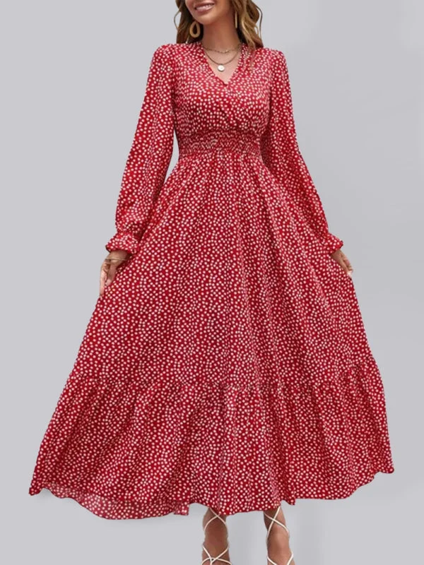 European and American floral elegant V-neck print holiday European and American dress sweetheart Neckline Romantic European and American floral elegant V-neck print holiday European and American dress sweetheart Neckline Romantic