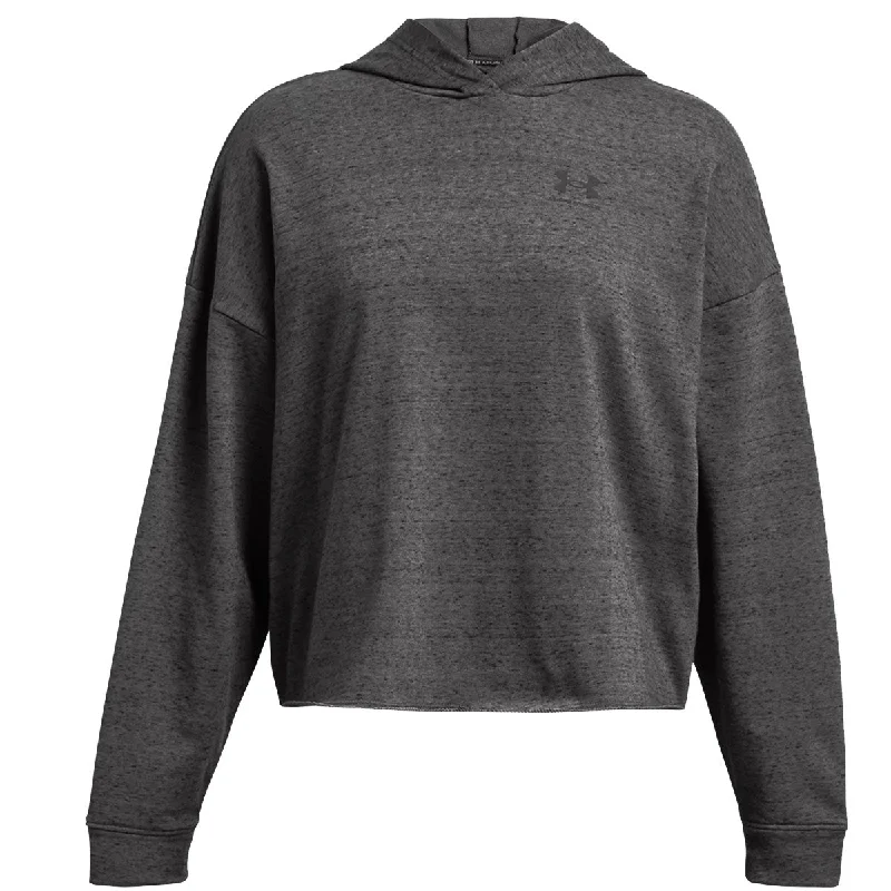 Under Armour Rival Terry Over Sized Hoodie - Womens - Castlerock Full Heather/Black Hoodie with Hem Embroidery Detailed Premium Under Armour Rival Terry Over Sized Hoodie - Womens - Castlerock Full Heather/Black Hoodie with Hem Embroidery Detailed Premium
