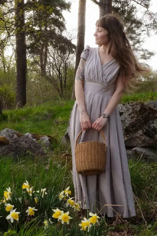 Retro Empire Waist Maxi Bridesmaid Linen Dress 3719 Tunics Travel practical