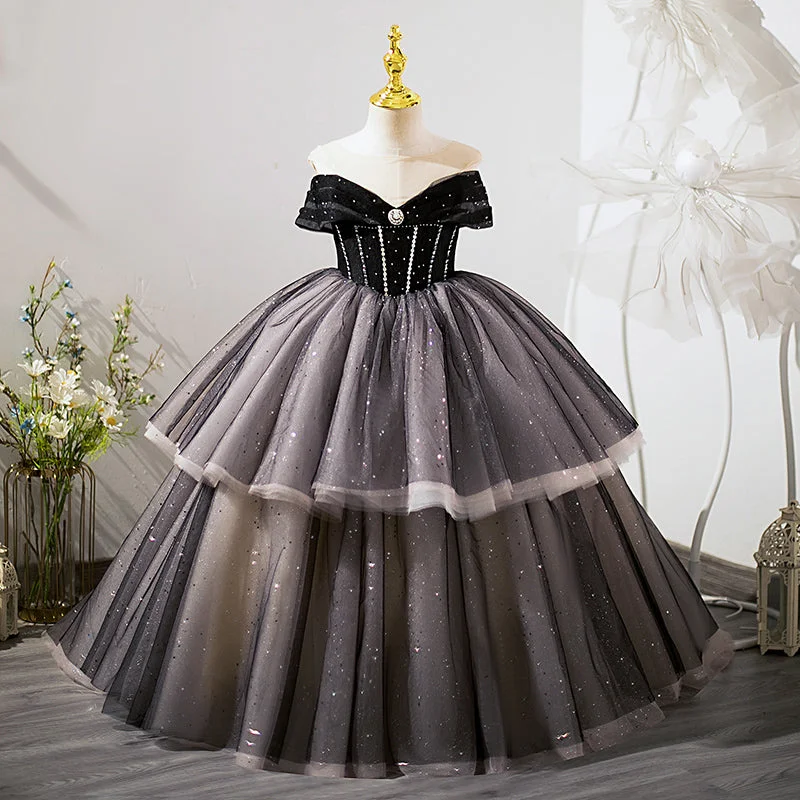 Little Girl Dress Flower Girl Pageant Communion Black Sequins Fluffy Princess Dress Elegant Long Evening Little Girl Dress Flower Girl Pageant Communion Black Sequins Fluffy Princess Dress Elegant Long Evening