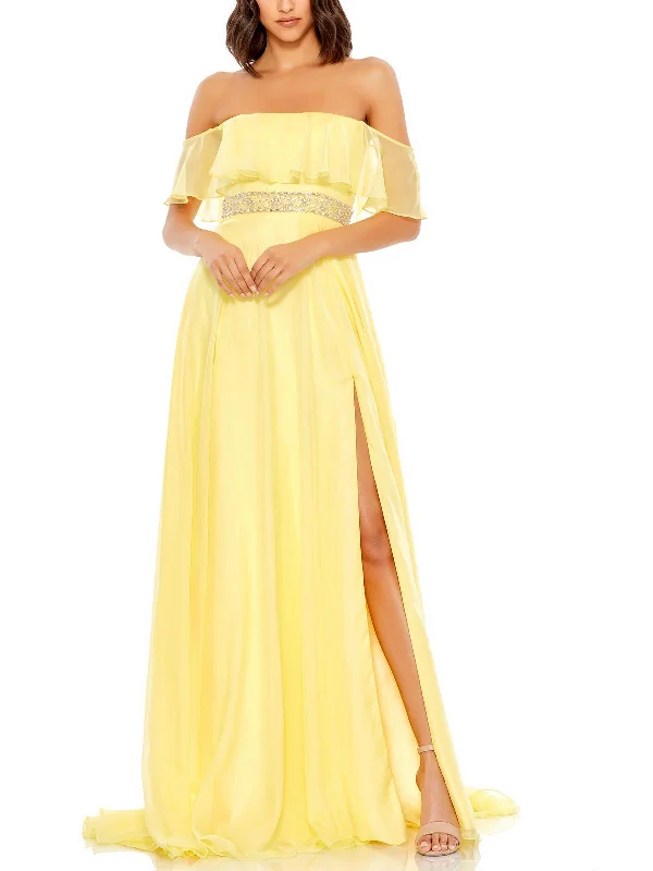 Womens Chiffon Off-The-Shoulder Evening Dress Tunics Chinos classic