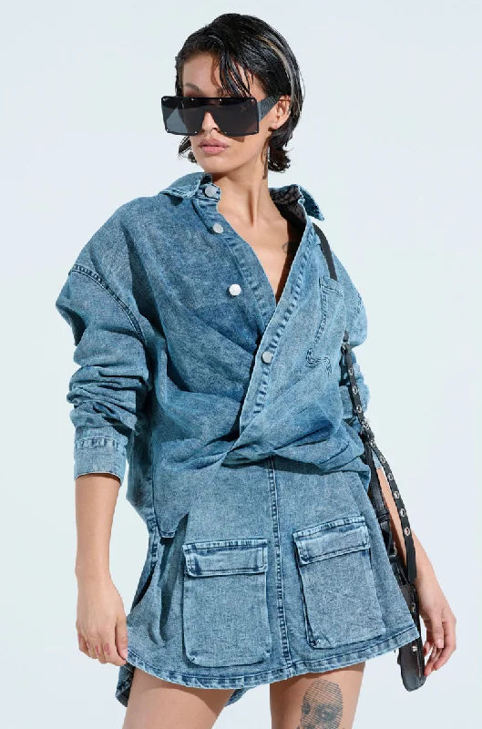LET'S REWIND DENIM MINI DRESS Trendy Floral Mini Dress