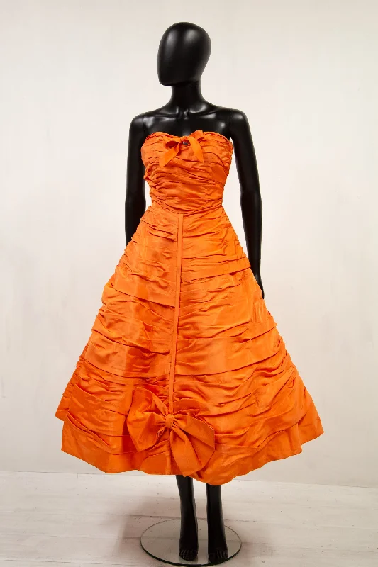Vintage 1950s Orange Taffeta Cocktail Dress Tunics Canvas sturdy