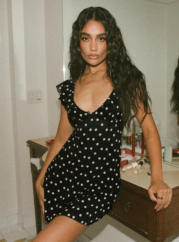 I Guess So Mini Dress Black Polka Dot Petite Stylish Puff Sleeve Mini Dress