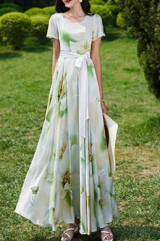 Maxi printed summer prom chiffon dresses 4999 Cowl Neckline Elegant
