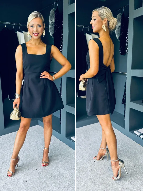 Angelica Bow Detail Mini Dress Black Cozy Knitted Mini Dress