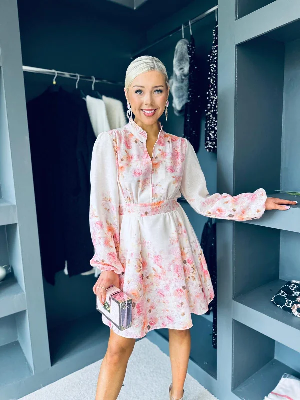 Vanessa Floral Mini Dress Cream Comfortable Boho Mini Dress