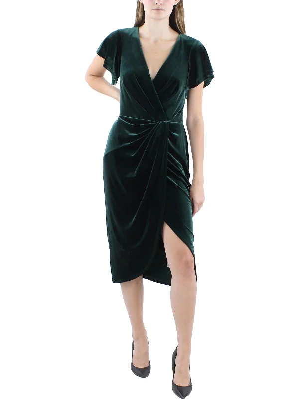 Womens Velvet Mid-Calf Cocktail And Party Dress Tunics Silk luxurious