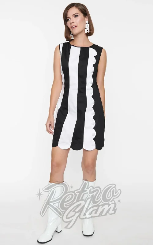 Smak Parlour Black & White Scallop Stripe Mini Dress - M.L left only Elegant Satin Mini Dress