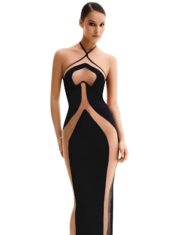 Women's Mesh Halter Neck Illusion Dress Sexy Lace-Up Backless See-Through Evening Dress Sleeveless Backless Long Party Dress Tunics Travel practical Women's Mesh Halter Neck Illusion Dress Sexy Lace-Up Backless See-Through Evening Dress Sleeveless Backless Long Party Dress Tunics Travel practical
