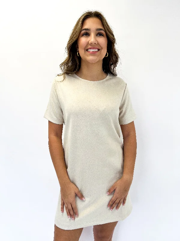 Cream Align Faux Suede Mini Dress Trendy Crossover Mini Dress