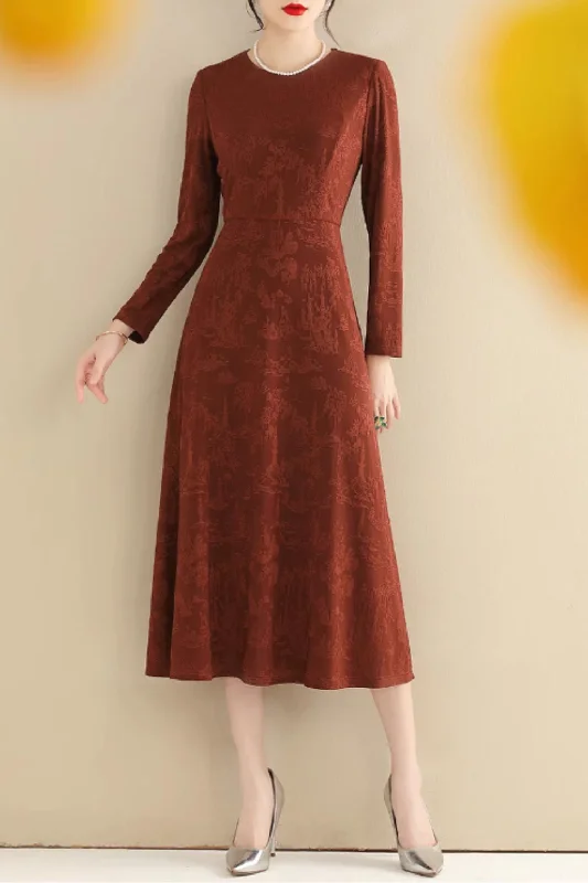 Midi printed long sleeves dress women 5551 Tunics Floral girly