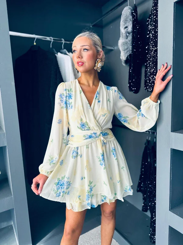 Angie Frill Detail Mini Dress Lemon Comfortable Fit-and-Flare Mini Dress