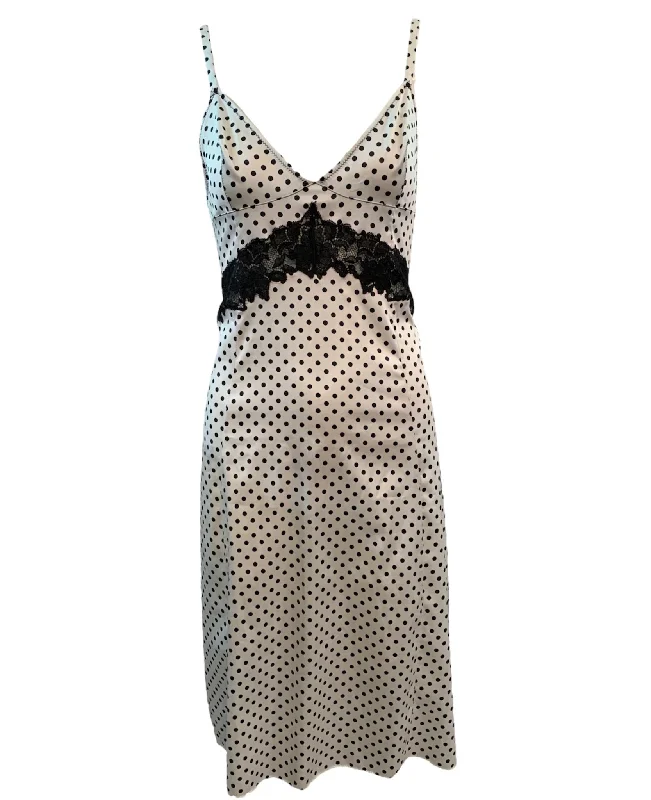 Dolce and Gabbana 2000s White and Black Polka Dot Slip Dress A-Line Day Work