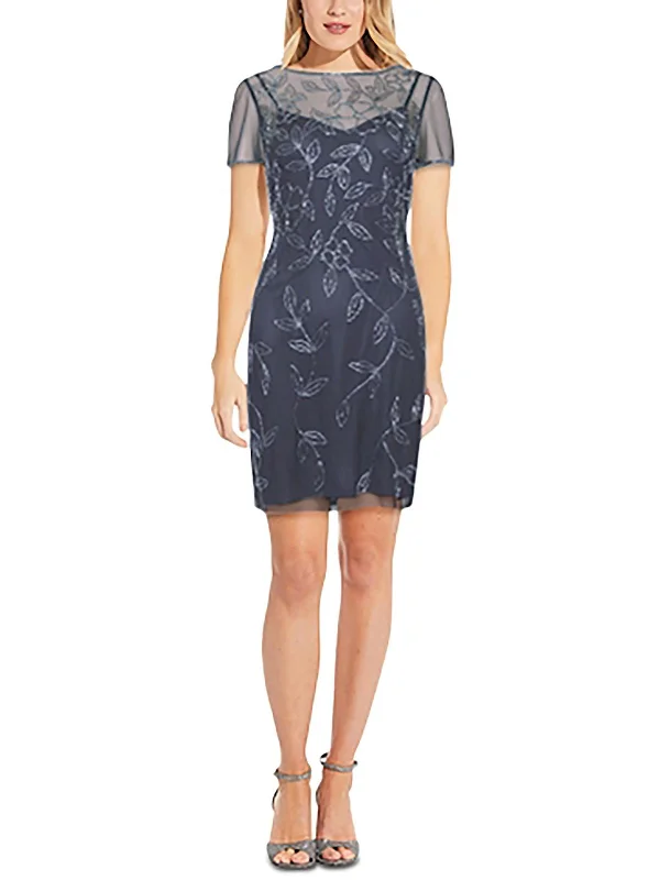 Womens Beaded Mini Cocktail and Party Dress Tunics Print Colorful