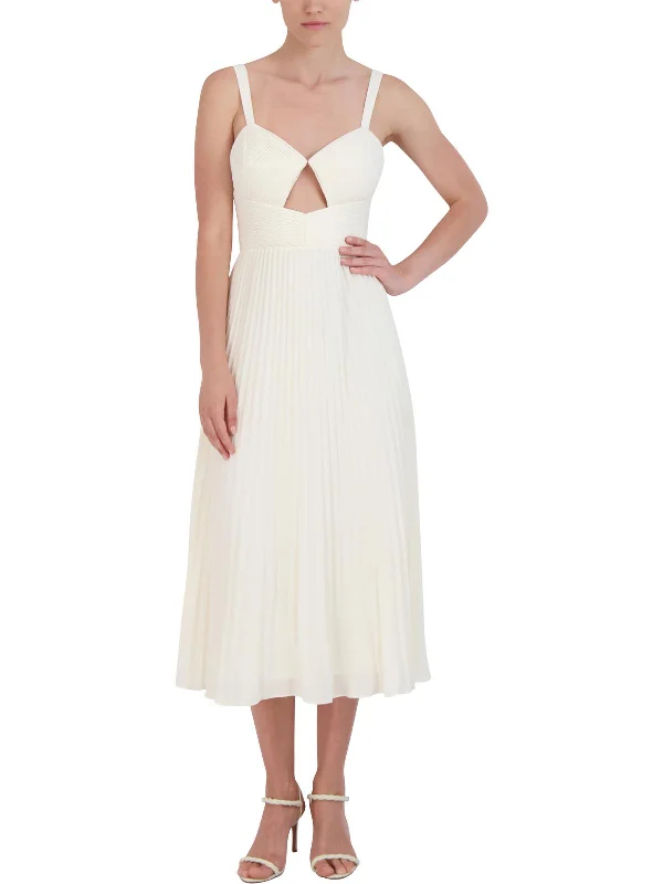 Womens Pleated Midi Cocktail And Party Dress Tunics Fleece cozy