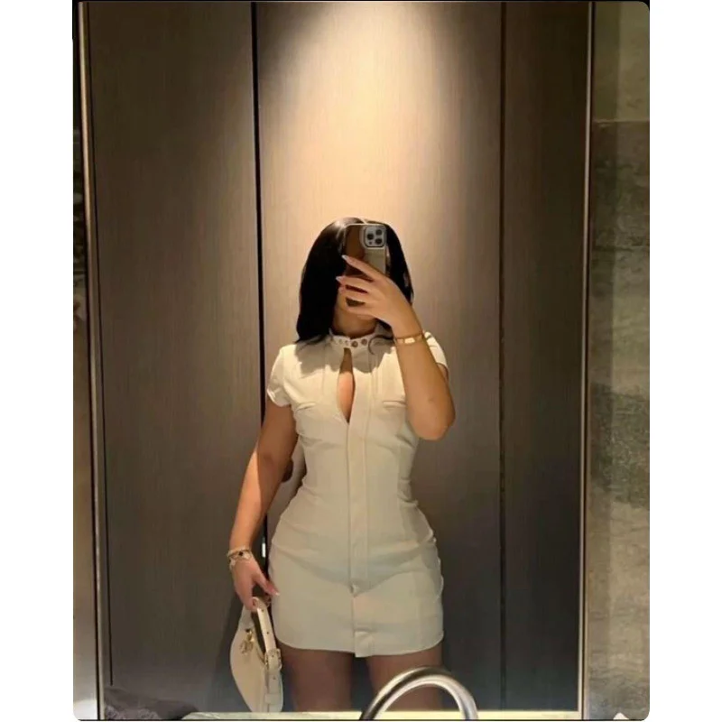 Elegant Women Summer Mini Dress Chic Mini Dress with V-Neck