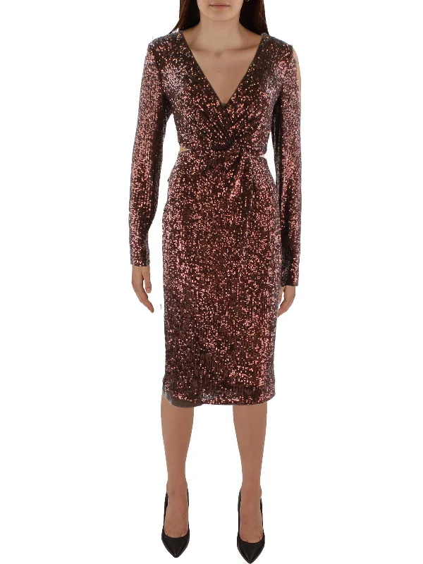 Womens Twist Front Knee Length Cocktail And Party Dress Off-the-shoulder Chic Trendy
