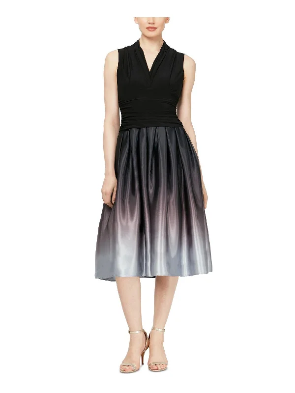 Womens Ruched Glitter Cocktail and Party Dress Crew Neckline Casual