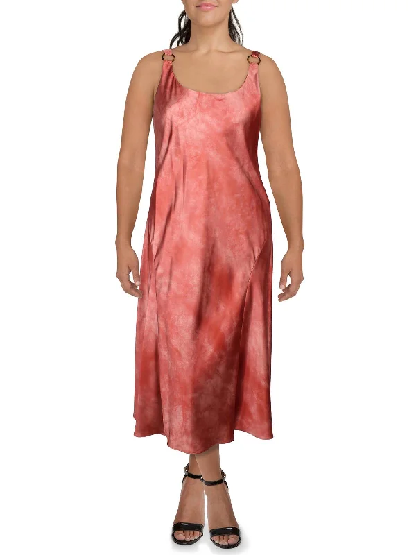 Womens Cocktail Midi Slip Dress Crew Neckline Sporty