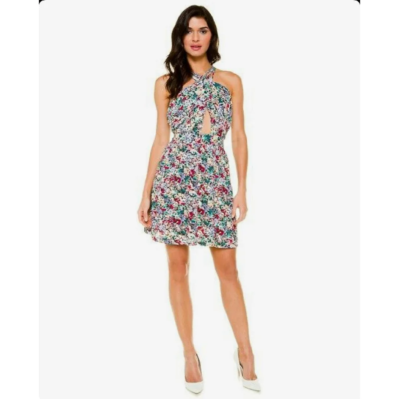 V-Neck Floral Mini Dress Stylish Floral Print Mini Dress