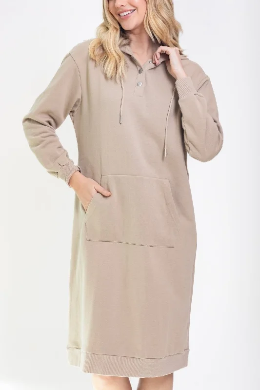 HOODIE DRESS 42" (KHAKI) Hoodie with Exposed Zipper Edgy Industrial