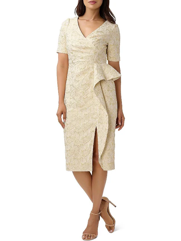 Jaquard Womens Pleated Midi Cocktail and Party Dress empire Waist empire