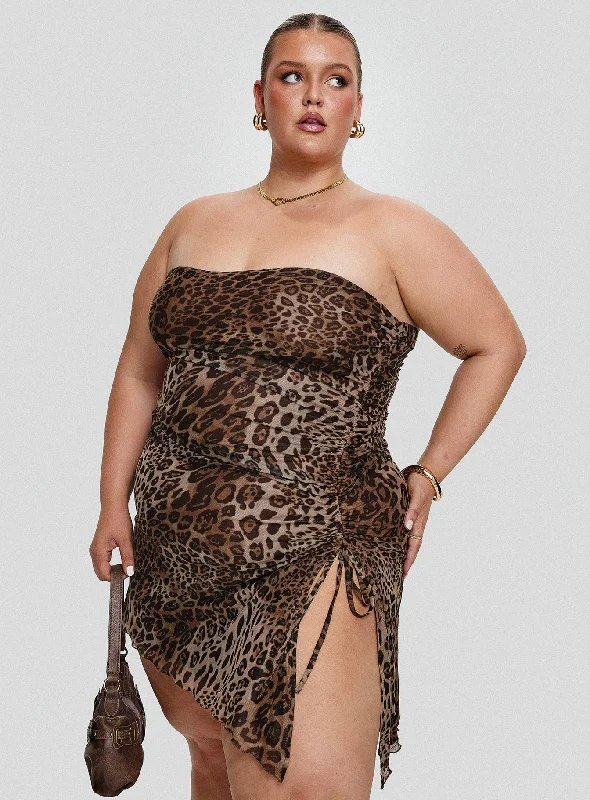 Donelli Mini Dress Leopard Curve Stylish Plaid Mini Dress