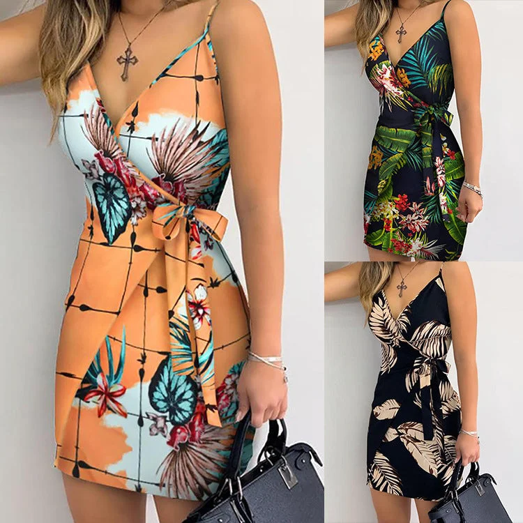 Dress strap skirt slim design V-neck lace up dress women Tunics Solid Classic