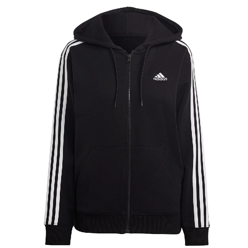 adidas 3 Stripe French Terry Full Zip Hoodie - Womens - Black/White Hoodie with Exposed Zipper Edgy Industrial adidas 3 Stripe French Terry Full Zip Hoodie - Womens - Black/White Hoodie with Exposed Zipper Edgy Industrial