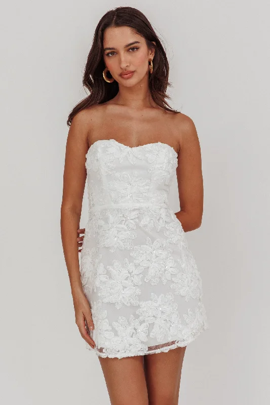 In Paris Embellished Flower Mini Dress White Trendy Lace Mini Dress
