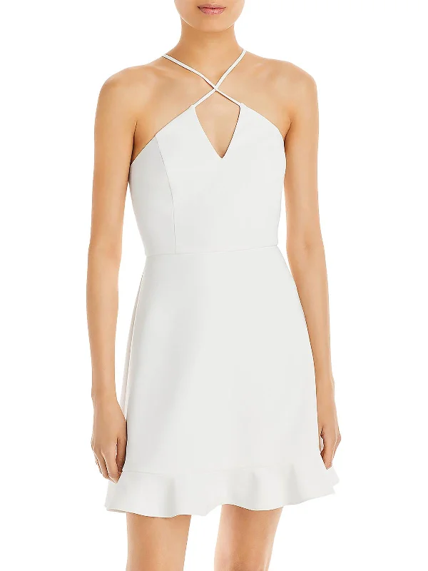 Womens Halter Mini Cocktail and Party Dress Boat Neckline Classic