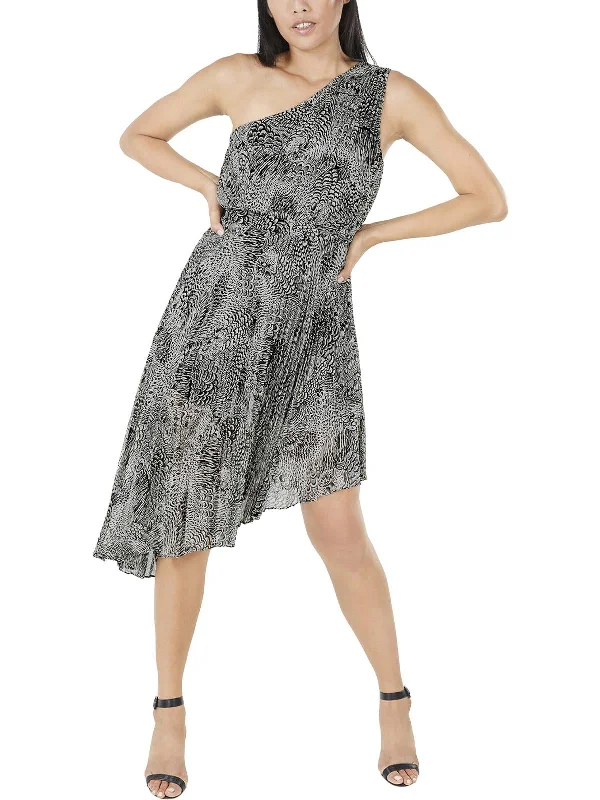 Womens Chiffon Midi Cocktail and Party Dress Pleated Skirt Elegant