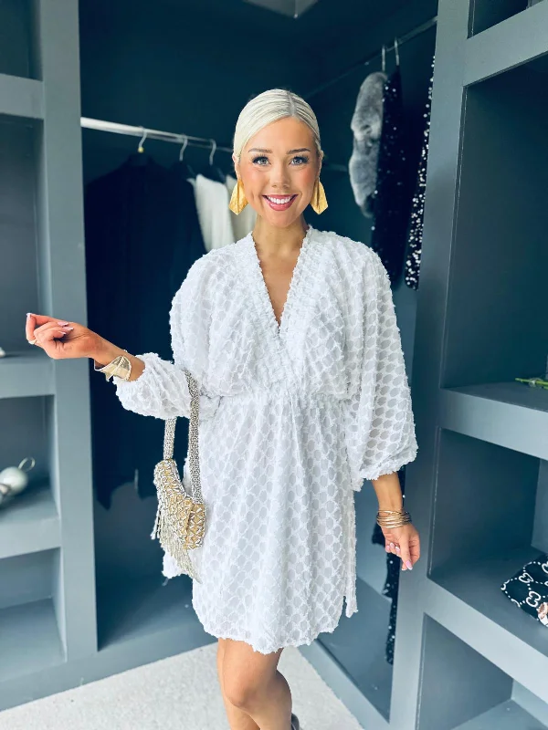 Jennifer Detailed Mini Dress White Elegant Silk Mini Dress