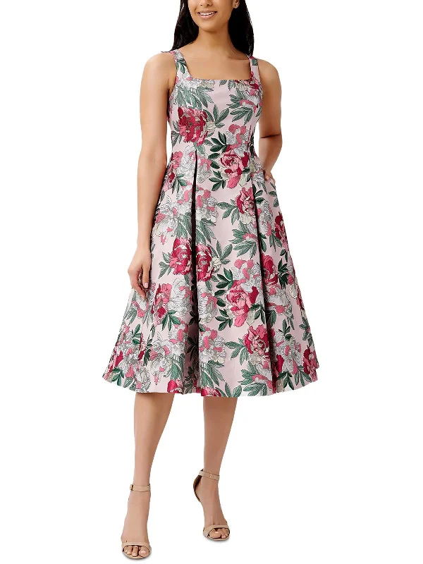 Womens Metallic Floral Cocktail and Party Dress A-Line Day Work