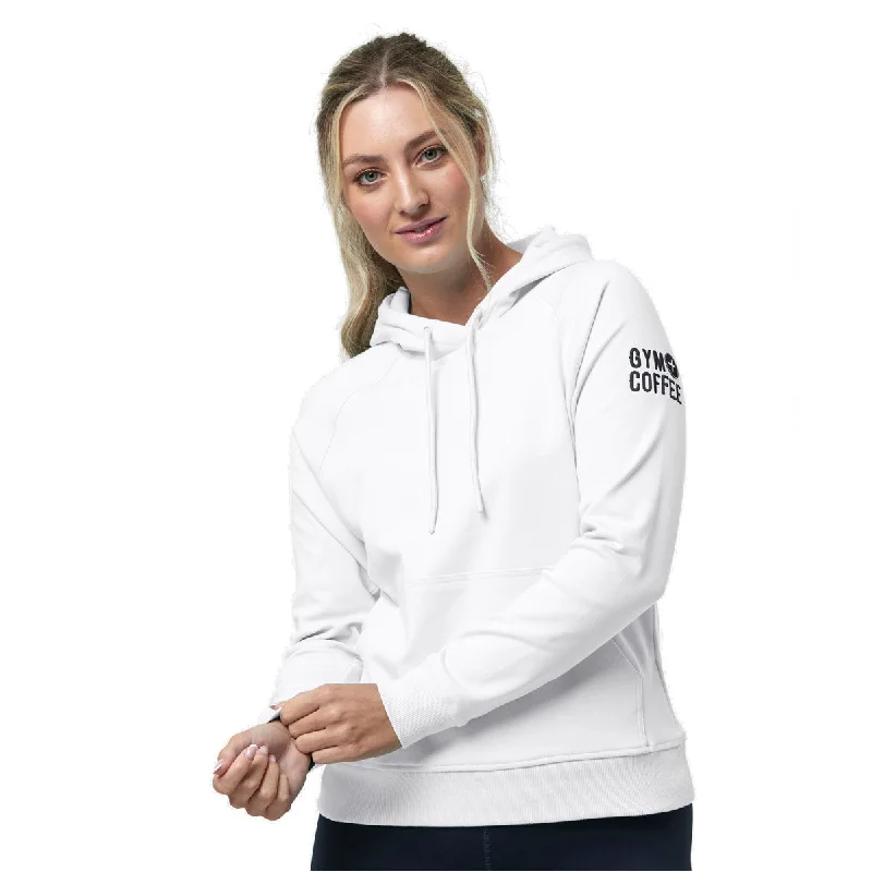 Gym+Coffee Chill Hoodie - Womens - White Hoodie with Toggle Buttons Decorative Unique Gym+Coffee Chill Hoodie - Womens - White Hoodie with Toggle Buttons Decorative Unique