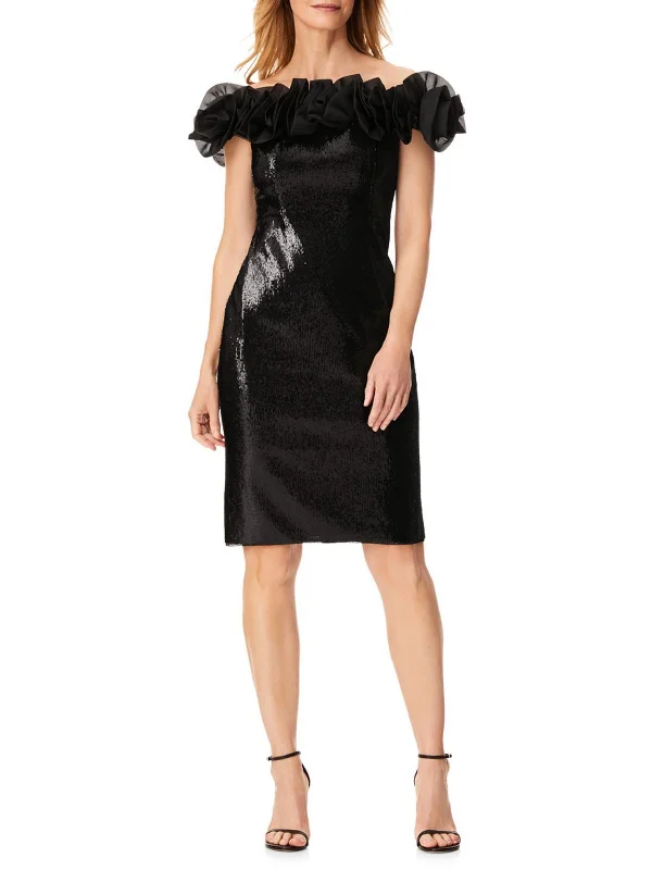 Womens Sequined Off-The-Shoulder Cocktail and Party Dress Tunics Versatile stylish