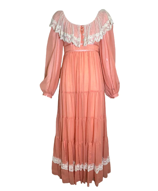 Gunne Sax 70s Salmon Pink Prairie Dress AS IS Tunics Luxurious high-end
