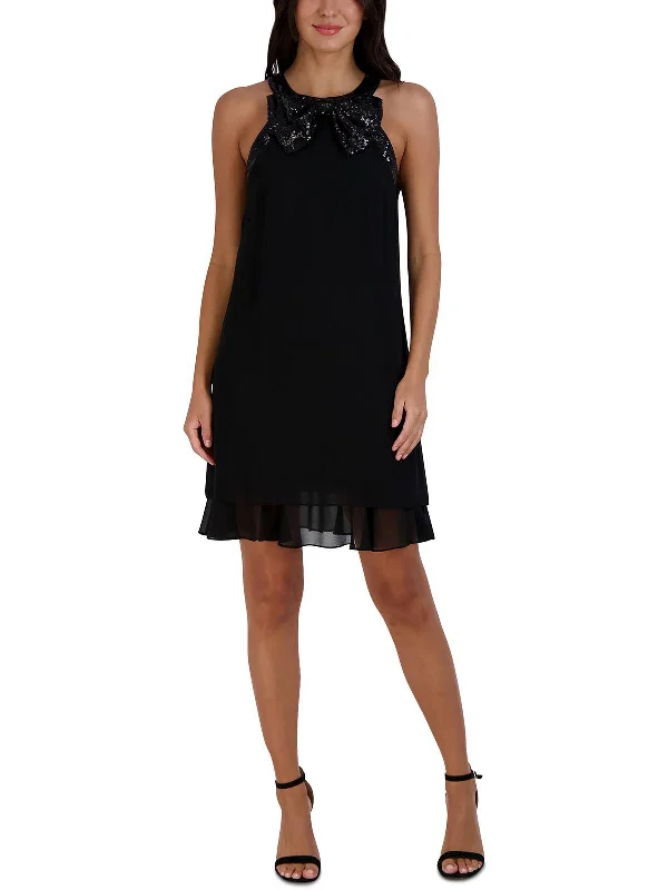 Petites Womens Sequined Mini Cocktail and Party Dress Tunics Brand named