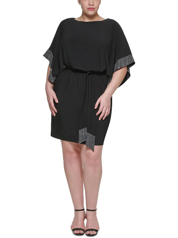 Plus Womens Jersey Blouson Cocktail and Party Dress High-Low Hemline Casual