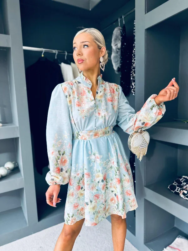 Vanessa Floral Mini Dress Pwr Blue Fashionable A-Line Mini Dress