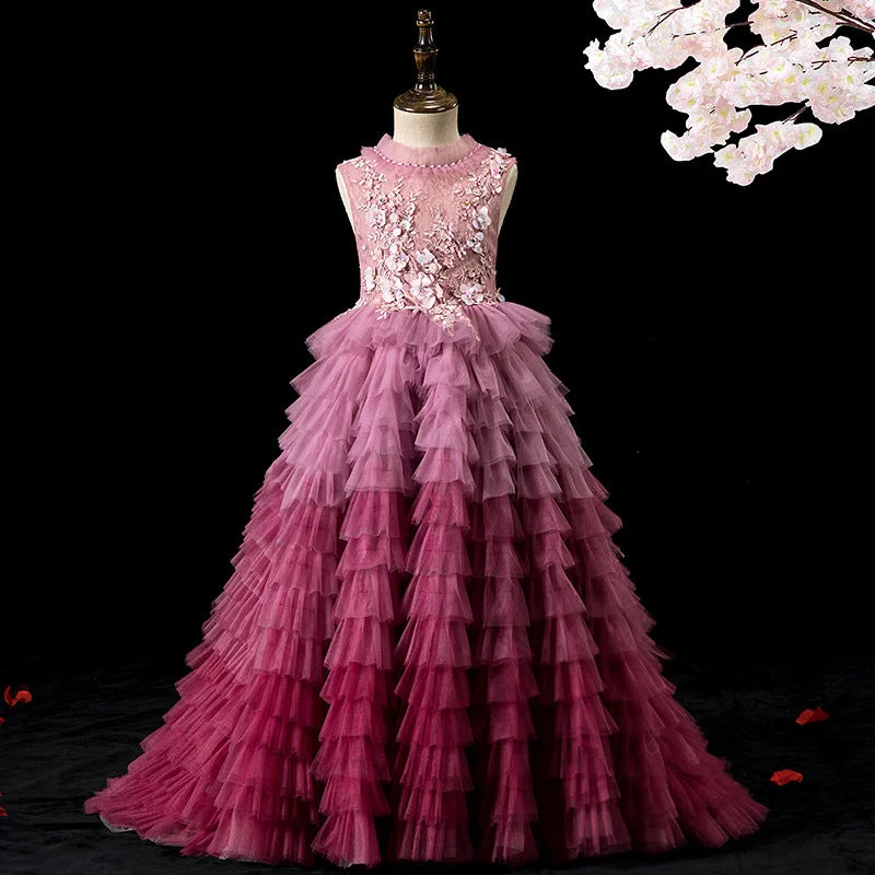Girls Pageant Dresses Girl Sleeveless Red Gradient Fluffy Formal Dresses First Communion Dress Cowl Neckline Elegant Girls Pageant Dresses Girl Sleeveless Red Gradient Fluffy Formal Dresses First Communion Dress Cowl Neckline Elegant