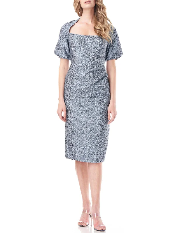 Fernanda Womens Floral Midi Cocktail and Party Dress Turtleneck Neckline Stylish