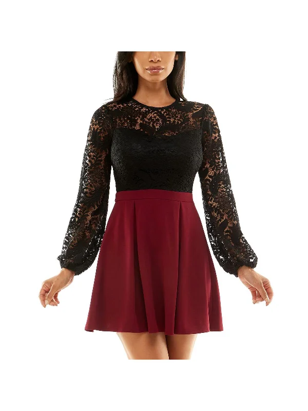 Juniors Womens Lace Colorblock Cocktail and Party Dress Tunics Practical easy-care
