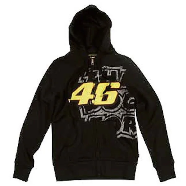 Official VR46 Womans Black Hoodie Hoodie with Ribbed Hem Stretchable Secure