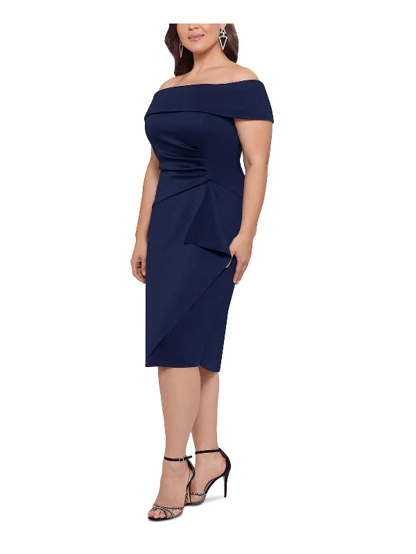 Plus Womens Faux Wrap Midi Cocktail and Party Dress Tunics Occasion special