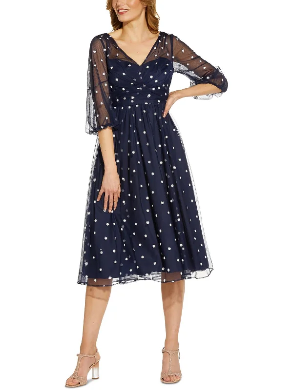 Womens Slouchy Midi Cocktail and Party Dress Pleated Skirt Elegant